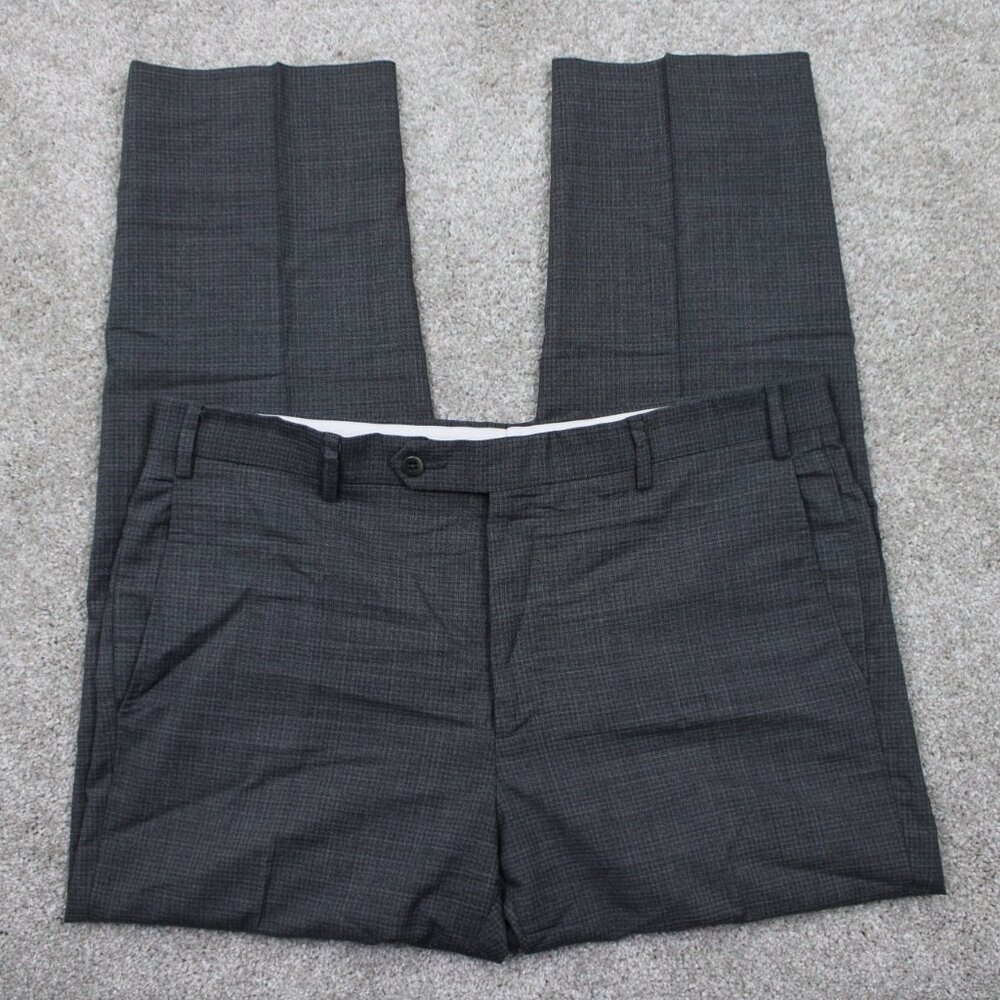 Zanella Devon Dress Pants Mens 36 Gray Flat Front 100% Wool w/ 30" inseam
